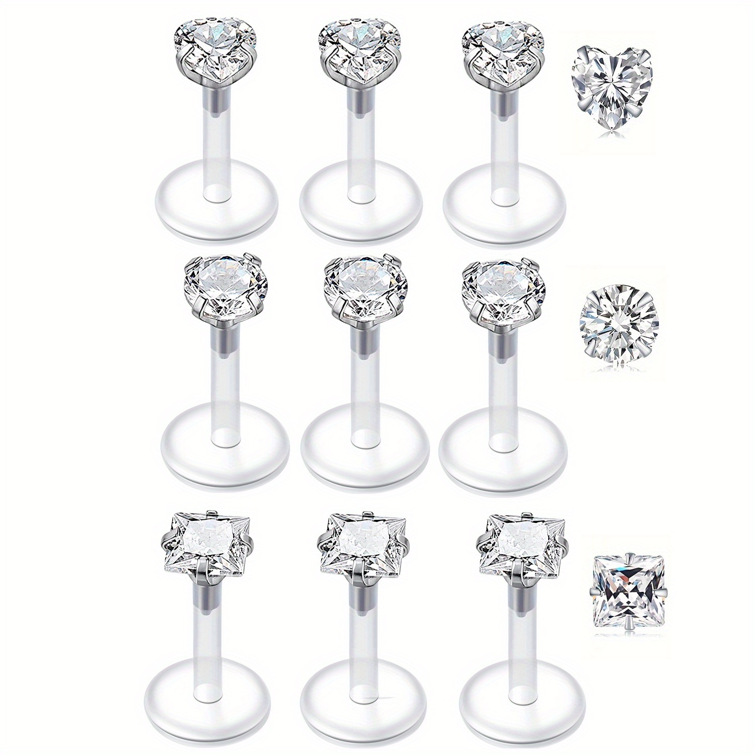 9pc Clear Lip Rings Studs Plas - Helix Cartilage Ring recension och pris